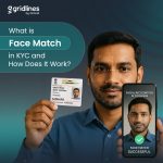 Man holding Aadhaar card with facial recognition in progress on smartphone screen, demonstrating successful face match for digital KYC.