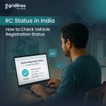 Man checking RC status online using Gridlines platform on a laptop.