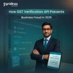 Business professional showcasing a GST verification API dashboard confirming a verified GSTIN on screen.