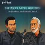 Two men in a podcast-style discussion highlighting India’s business loan scams and the importance of business verification.